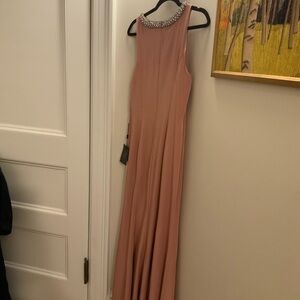 Mac Duggal Blush Maxi Dress with Embellished Neckline. NWT. Sz 8